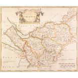 ANTIQUE HAND COLOURED MAP OF THE COUNTY PALATINE OF CHESTER BY ROBERT MORDEN, 14" x 16 ¾" (35.6cm