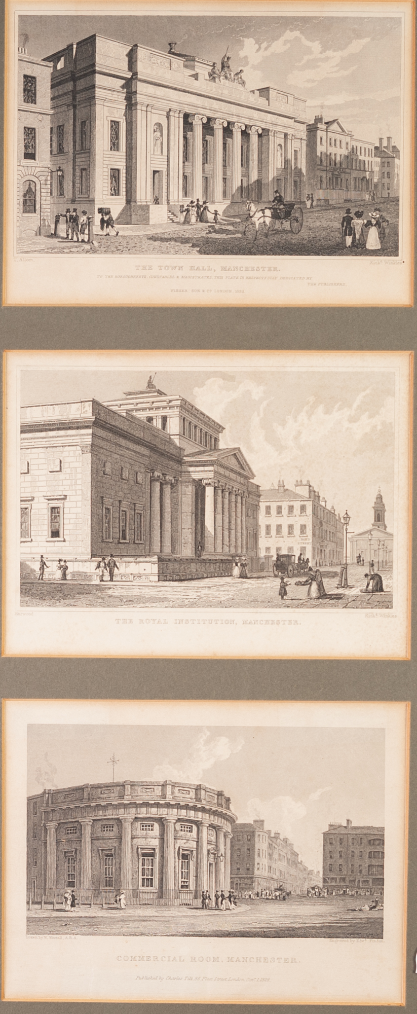 SIX SMALL 19th CENTURY ENGRAVED PRINTS OF MANCHESTER BUILDINGS, in three frames, also THREE - Image 2 of 5