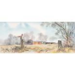 JANET WHITTLE WATERCOLOUR DRAWING WINDMILL AND COTTAGES 8 3/4" X 10 1/2" AND TREVOR PARKIN (B. 1935)