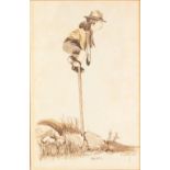 E. BIRCHALL (EARLY TWENTIETH CENTURY) AMUSING WATERCOLOUR DRAWING 'Observation' boy scout perched on