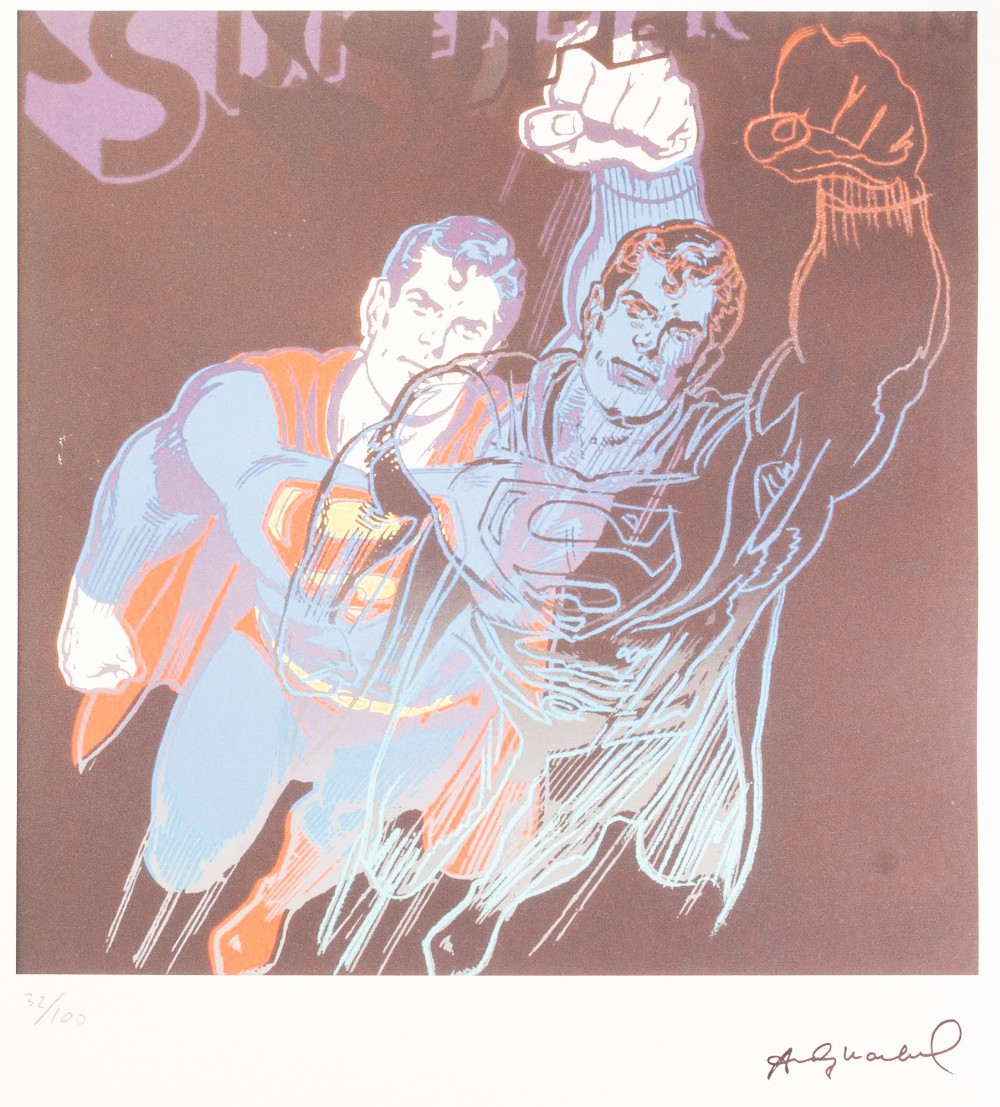 ANDY WARHOL (AMERICAN 1928 - 1987) COLOURED LITHGRAPHIC PRINT ON ARCHES PAPER 'Superman' Signed in