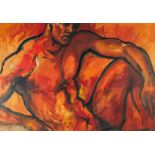 ELS MEULDERS (CONTEMPORARY) OIL PAINTING ON BOARD Naked male figure titled on Wendy J. Levy,