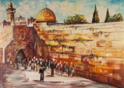 SAL (Circa 1960's) OIL PAINTING ON CANVAS Figures before the Wailing Wall, Jerusalem Signed 19 1/