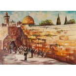 SAL (Circa 1960's) OIL PAINTING ON CANVAS Figures before the Wailing Wall, Jerusalem Signed 19 1/