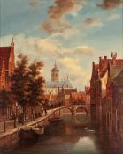 G. SCHROTER (Twentieth Century Dutch) OIL PAINTING ON PANEL Dutch townscape with figures on the