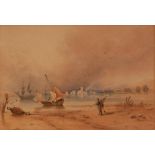 ANTHONY VANDYKE COPLEY FIELDING (1787-1855) WATERCOLOUR DRAWING coastal scene with figure, drawn