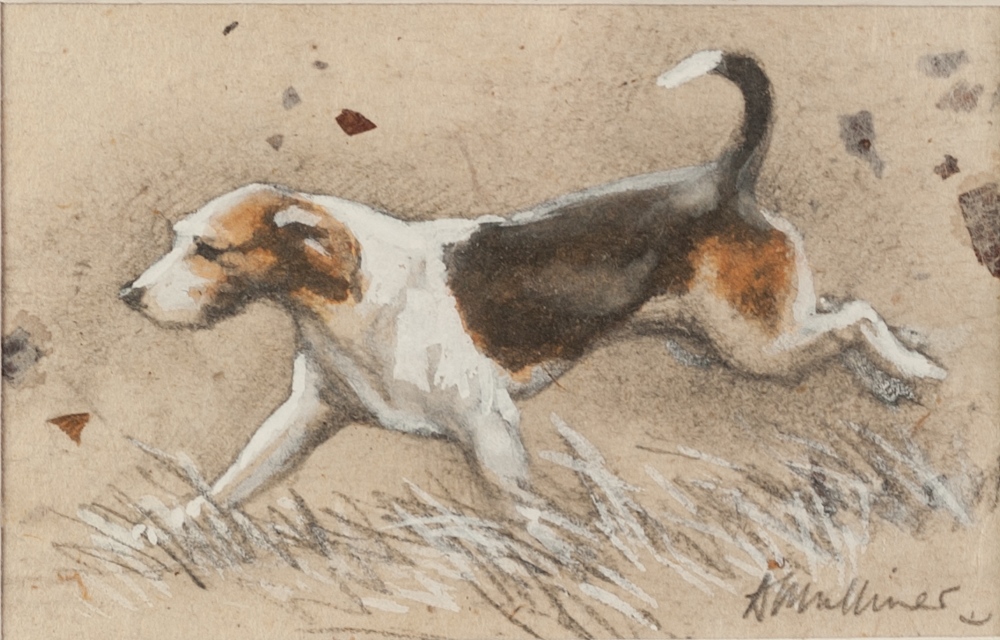 ANGELA MULLINER (Contemporary) WATERCOLOUR A Hound Signed 2 1/2" x 4" (6.5cm x 10cm) ALSO BY THE - Image 2 of 2