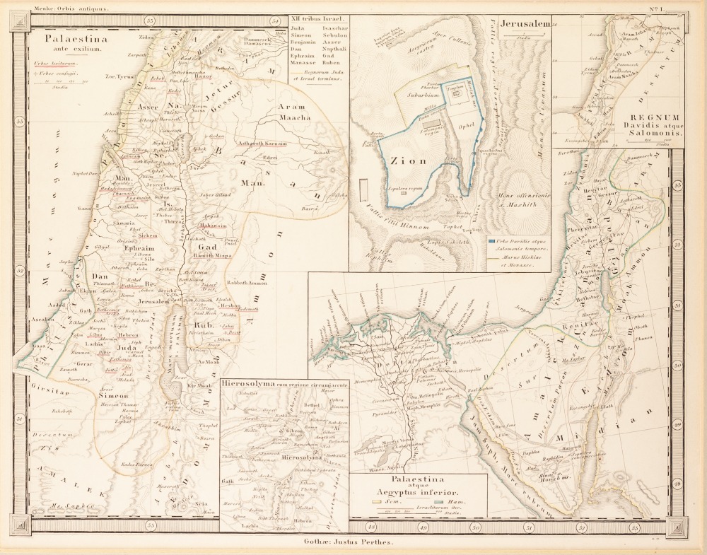 ANTIQUE MAP OF PALESTINE BY W.H. JONES, with outlined colouring, 11 ¾" x 8" (29.8cm x 20.3cm), AND - Image 2 of 2