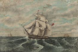 UNATTRIBUTED (NINETEENTH CENTURY) OIL PAINTING ON RE-LINED CANVAS Naïve ship portrait of a three