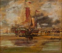 WILHELM WEBB (1790 - 1856) OIL ON BOARD Boats anchored off Peel, Isle of Man Signed lower left 11