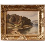 20TH CENTURY SCHOOL OIL PAINTING ON CANVAS RIVER LANDSCAPE 11" X 16"