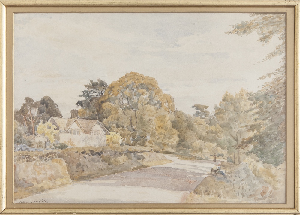 WILLIAM MANSFIELD WATERCOLOUR DRAWING 'COUNTRY LANE' SIGNED 13 ½" X 19" (FADED)