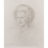 AFTER GILLY RAYNER AN ARTIST SIGNED PRINT OF A PENCIL DRAWING Portrait of Margaret Thatcher Signed