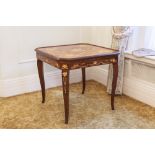 ITALIAN FLORAL MARQUETRY SQUARE GAMES TABLE WITH TWO REVERSIBLE AND REMOVABLE TOPS FORMING GAMES