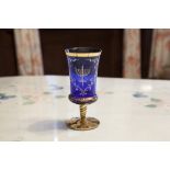 VENETIAN BLUE AND GILT GLASS GOBLET, ON SPIRAL STEM, 6 ?" HIGH