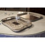 WALKER & HALL ELECTROPLATE HEAVY OBLONG TRAY WITH STEP MOULDED SIDES WITH DIAMOND MOULDED EDGE,