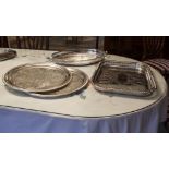 CAVALIER ELECTROPLATE CHASED OVAL TWO HANDLED GALLERY TRAY, 18" LONG EXCLUDING THE HANDLES; AN