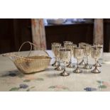 A SET OF 10 ENGRAVED WINE GOBLETS WITH CUP SHAPED BOWLS, EACH ON A WAISTED STEM AND CIRCULAR FOOT,