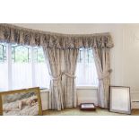 SIX PAIRS OF PRINTED COTTON CURTAINS with naturalistic floral design in pastel colours, on a pale