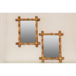 A PAIR OF SMALL OBLONG WALL MIRRORS IN GILT WOOD BAMBOO PATTERN FRAMES, 11 ½" X 9 ½" OVERALL