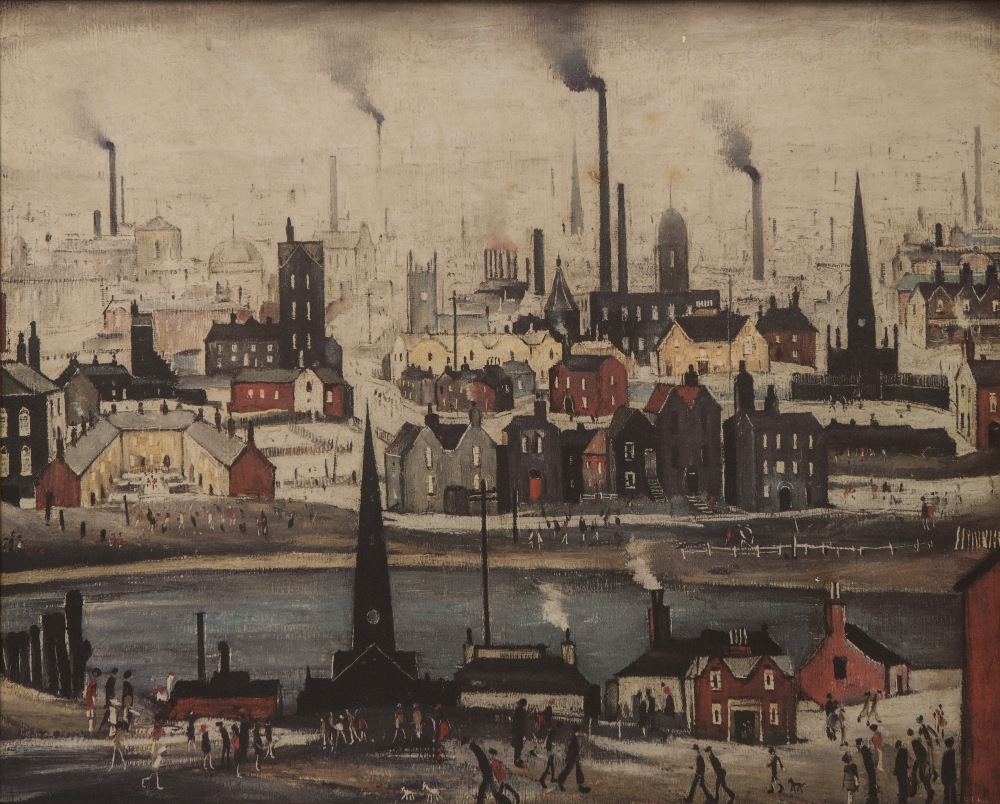 AFTER L. S. LOWRY COLOUR PRINT REPRODUCTION Panoramic Industrial City Scape 22" x 27" (56 x 68.