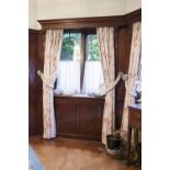 FOUR PAIRS OF STRIPED FLORAL PRIINTED GLAZED COTTON CURTAINS, padded and lined, 7' drop; three