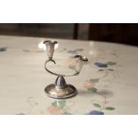 A SILVER PRESENTATION TWO LIGHT CANDELABRUM WITH ONE 'C' SCROLL BRANCH ON A DOME SUPPORT AND