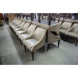 SET OF SIX 'KNIGHTSBRIDGE' TUB SHAPED DINING CHAIRS, COVERED IN BROWN FAUX LEATHER (6)