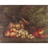 E.STEELE (EARLY TWENTIETH CENTURY) OIL PAINTING ON CANVAS Still life- fruit against a mossy bank