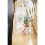 SIX VARIOUS BRANDY BALLOONS, PEDESTAL SWEETMEAT DISH AND DOMED COVER, GLASS SHIP IN A BOTTLE,