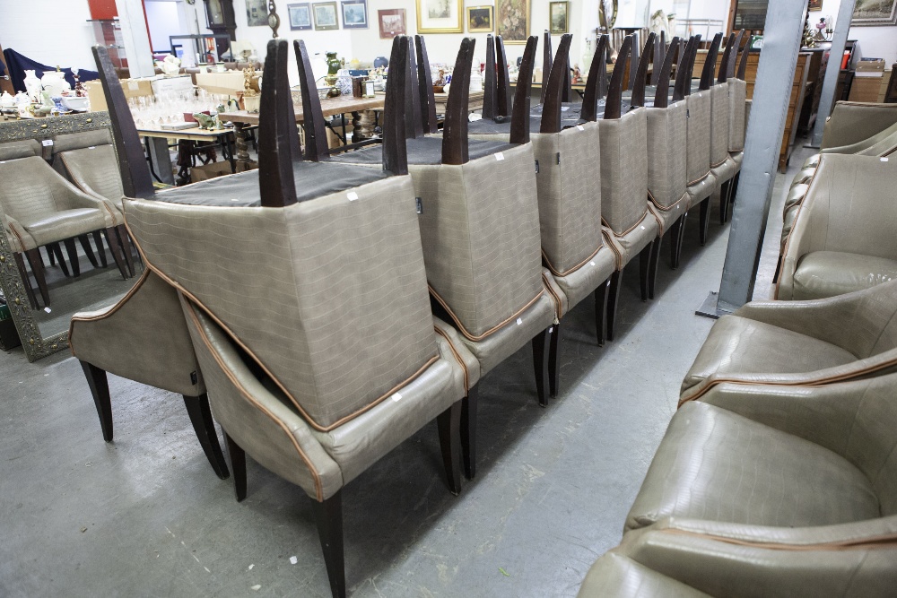 SET OF SIX 'KNIGHTSBRIDGE' TUB SHAPED DINING CHAIRS, COVERED IN BROWN FAUX LEATHER (6)