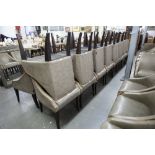 SET OF SIX 'KNIGHTSBRIDGE' TUB SHAPED DINING CHAIRS, COVERED IN BROWN FAUX LEATHER (6)