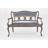 SEVEN PIECE EDWARDIAN INLAID MAHOGANY DRAWING ROOM SUITE, comprising: TWO SEATER SETTEE, PAIR OF