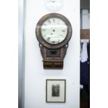 A DROP DIAL INLAID WALL CLOCK (A.F.) AND A BOOKPLATE 'PONT-Y-MONARCH OR DEVILS BRIDGE' (2)