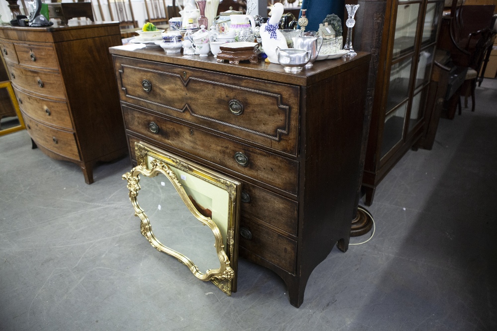 GEORGE III MAHOGANY SECRETAIRE CHEST WITH FALL FRONT SECRETAIRE DRAWER OVER THREE GRADUATED LONG