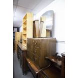 AN EARLY TWENTIETH CENTURY OAK DRESSING CHEST, SHAPED MIRROR OVER THREE LONG DRAWERS, MODERN PINE