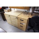 FOUR VARIOUS DESK PEDESTALS OF THREE DRAWERS