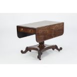 EARLY NINETEENTH CENTURY MAHOGANY PEDESTAL PEMBROKE TABLE, the rounded oblong drop leaf top above