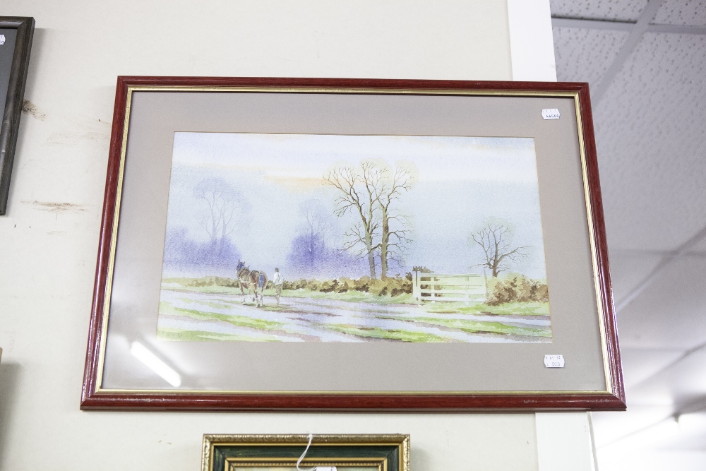 A MODERN WATERCOLOUR BY NICK GRANT, ANOTHER PRINT SIGNED MAX AND A SMALL PRINT INDISTINCTLY SIGNED - Image 2 of 2