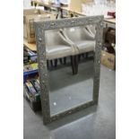 A MODERN GLASS WALL MIRROR WITH GILT EFFECT FRAME, RECTANGULAR BEVEL GLASS