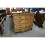 A VICTORIAN MAHOGANY BOW FRONTED CHEST OF DRAWERS, TWO SHORT OVER THREE LONG GRADUATED DRAWERS,