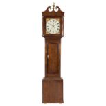 EARLY NINETEENTH CENTURY OAK AND MAHOGANY LONGCASE CLOCK SIGNED Jn, FARNHAM, BRIDPORT, the 12"