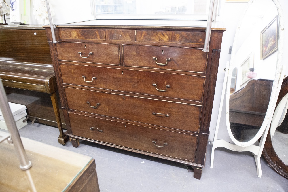 LARGE EARLY NINETEENTH CENTURY MAHOGANY CHEST OF TWO SHORT AND THREE GRADUATED LONG COCKBEADED