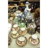 SELECTION OF EUROPEAN CERAMICS INCLUDING THREE CROWN DERBY JAPAN PATTERN COFFEE CANS AND SAUCERS,