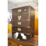 MAHOGANY AND BRASS BOUND FOUR DRAWER SMALL CHEST OF DRAWERS