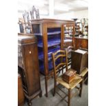 A REPRODUCTION MAHOGANY DISPLAY CABINET, GLAZED DOORS AND SIDES, ENCLOSED THREE SHELVES, BLUE