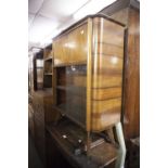 AN OAK SECRETAIRE BOOKCASE AND A WALNUTWOOD FALL LEAF COFFEE TABLE/PERIODICAL RACK