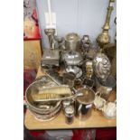 COLLECTION OF ELECTROPLATE, including VICTORIAN TEAPOT, the cover with floral finial, Arts and