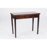 GEORGE III MAHOGANY TEA TABLE, the oblong top above a short drawer t the frieze, and raised on