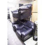 DARK BLUE LEATHER LOUNGE SUITE OF THREE PIECES, VIZ A TWO SEATER SETTEE AND A PAIR OF LOUNGE CHAIRS